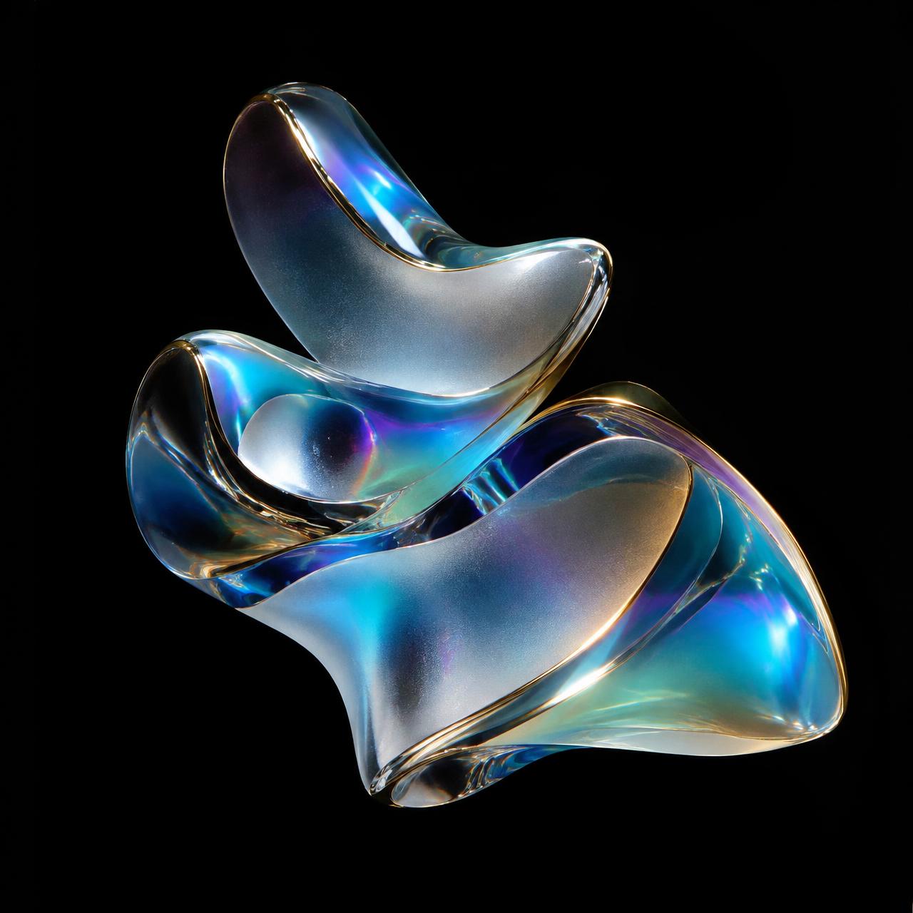 Floating iridescent glass sculpture